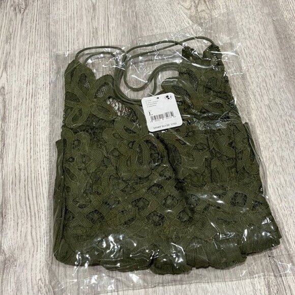 Free People Large Crochet Lace Adella Camisole Olive Sparrow Green NWT - Picture 4 of 6